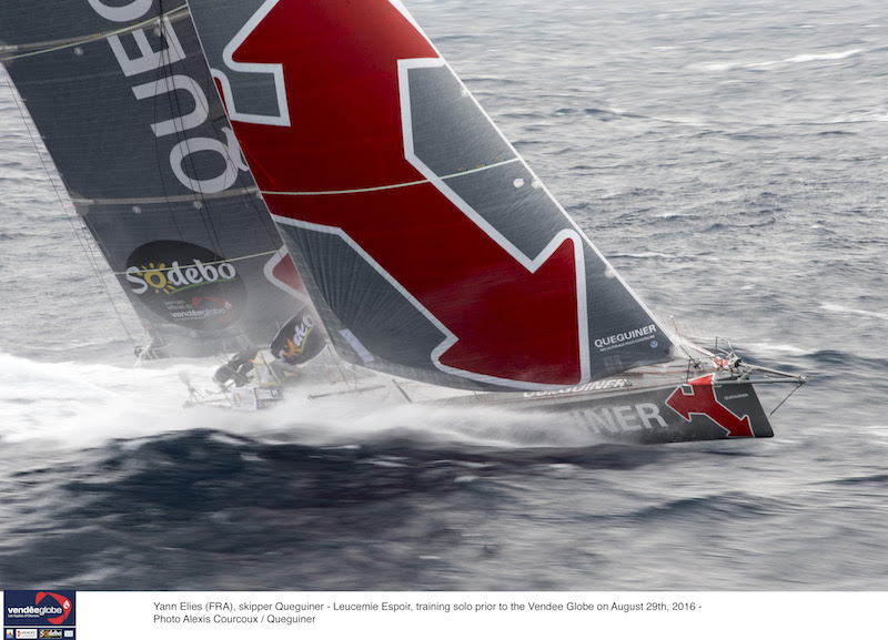 Yann Elies (FRA), skipper Queguiner - Leucemie Espoir, training solo prior to the Vendee Globe on August 29th, 2016 - Photo Alexis Courcoux / Queguiner