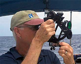 Thom Burns using a sextant